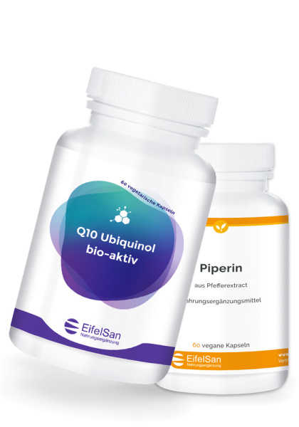 Ubiquinol Q10 bio-aktiv 100 mg + Piperin 8 mg aus Pfefferextrakt