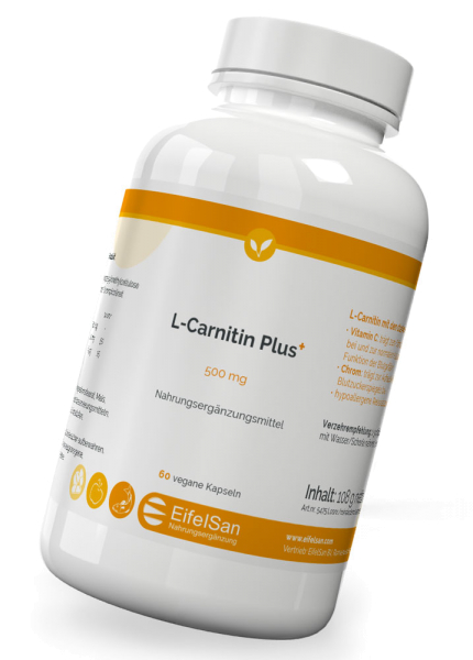 L-Carnitin Plus 500 mg - 60 Kapseln mit Chrom + Vitamin C