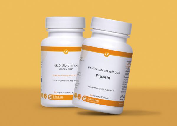 Ubiquinol Q10 bio-aktiv 100mg + Piperin 8 mg aus Pfefferextract